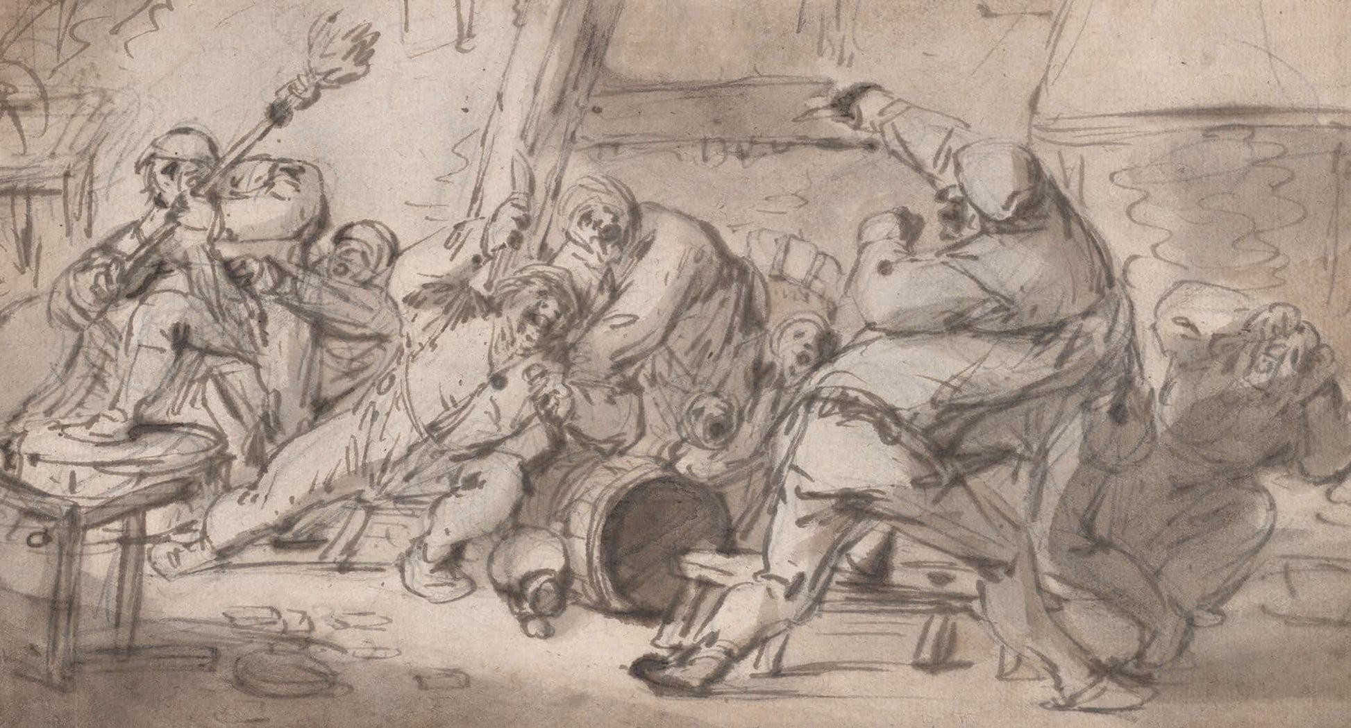 Peasants Fighting In An Inn Mid Th Century By Adriaen Van Ostade