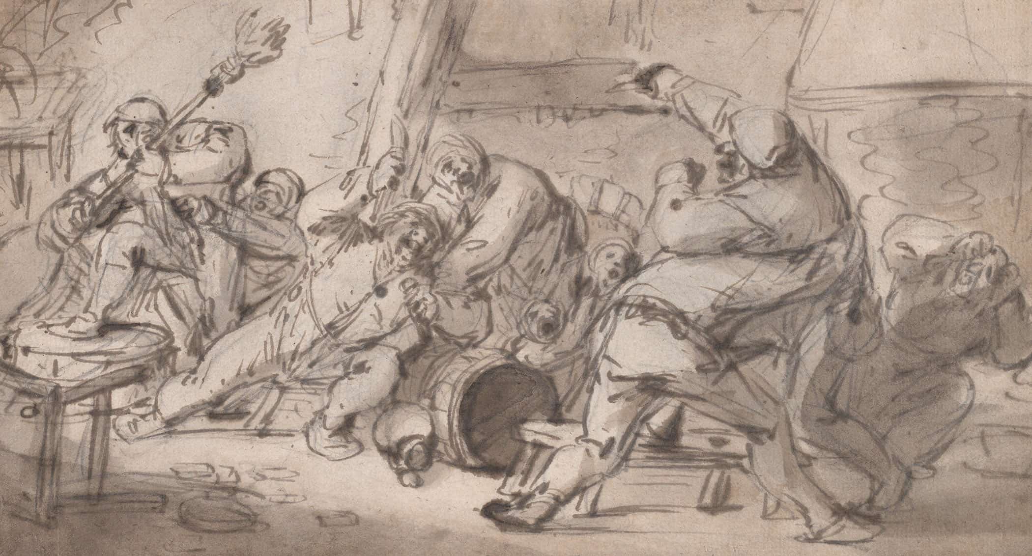 Peasants Fighting In An Inn Mid Th Century By Adriaen Van Ostade