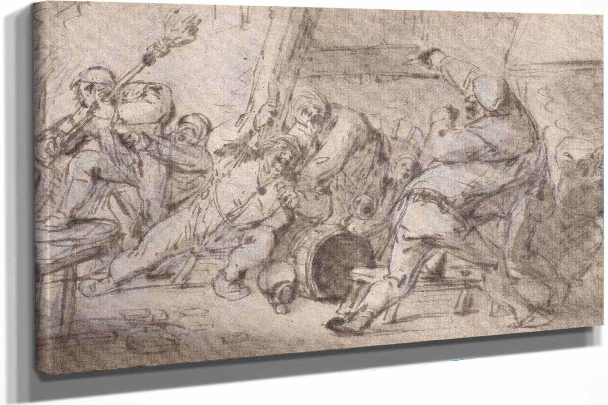 Peasants Fighting In An Inn Mid Th Century By Adriaen Van Ostade