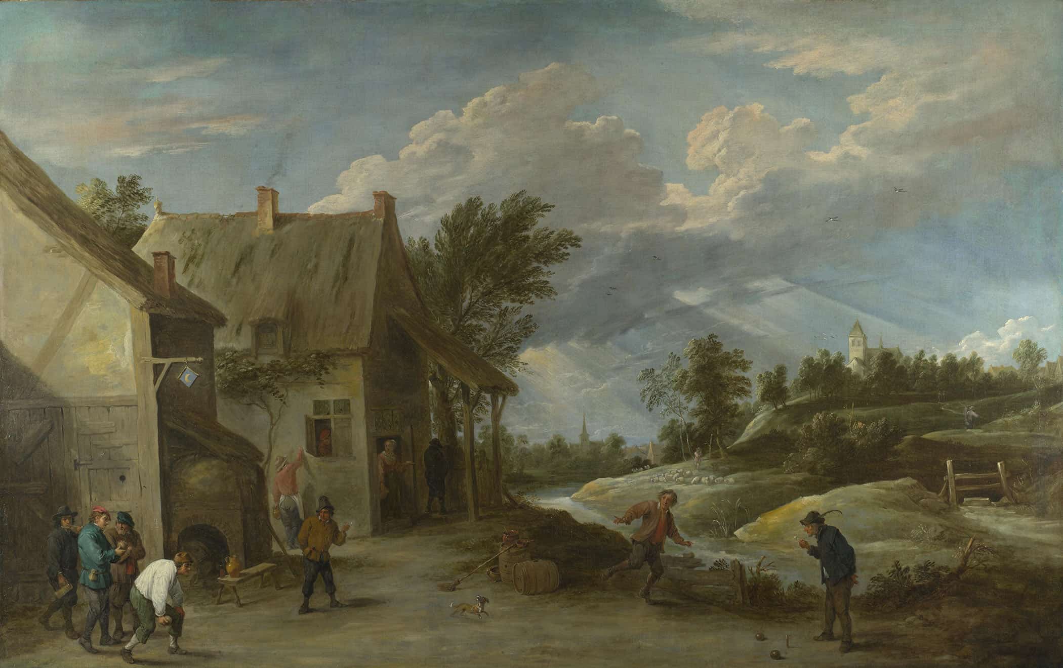Peasants Playing Bowls Outside A Village Inn by David Teniers The Younger