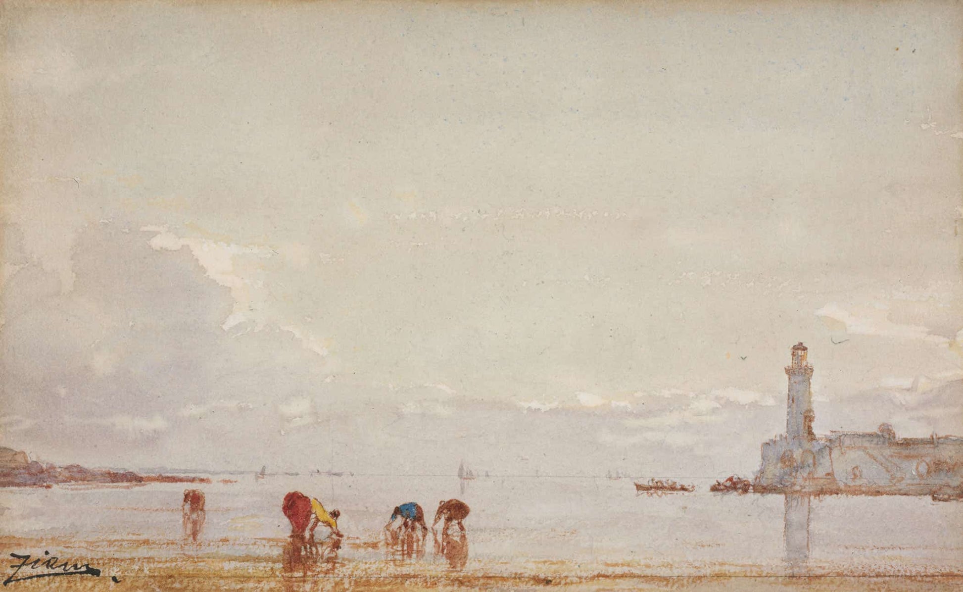 Pecheurs De Coquillages A Antibes by Felix Ziem