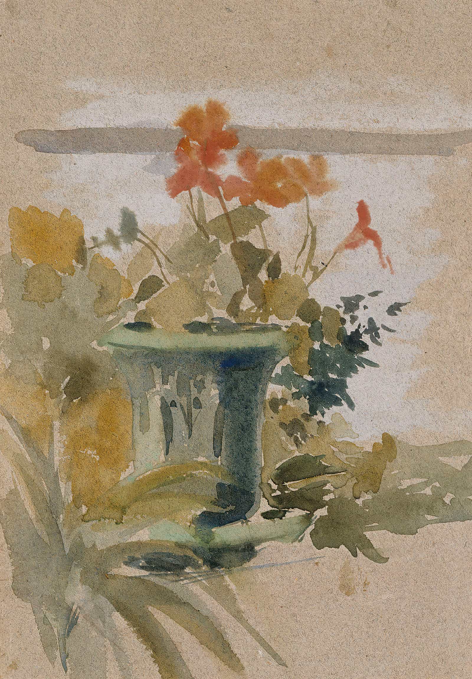 Pelargoniums On The Terrace  by Albert Edelfelt