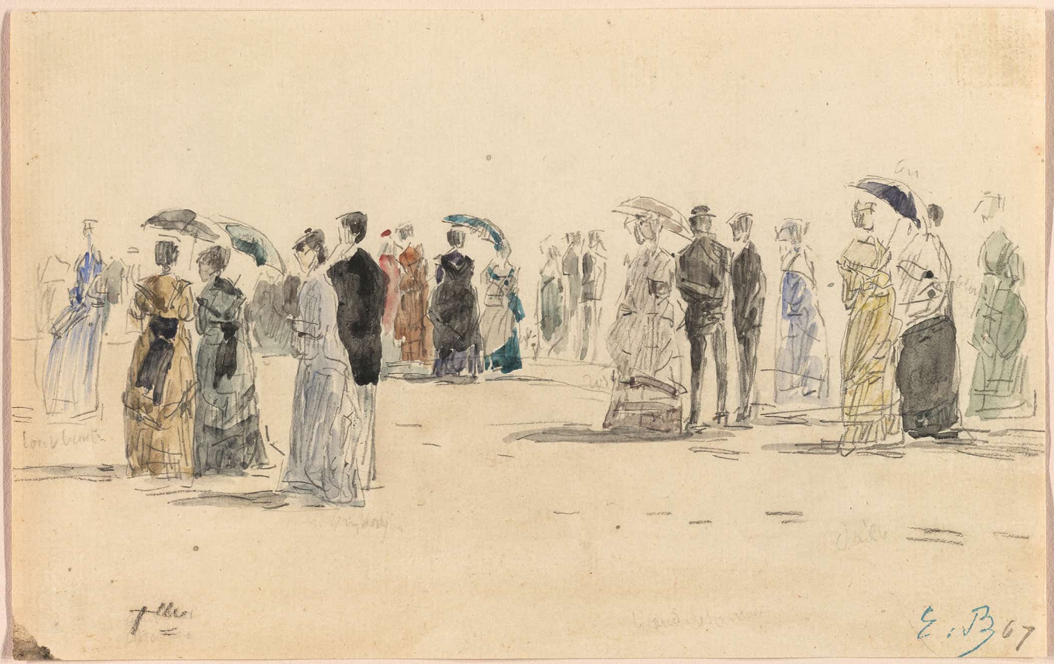 People On The Beach At Trouville by Eugene Boudin