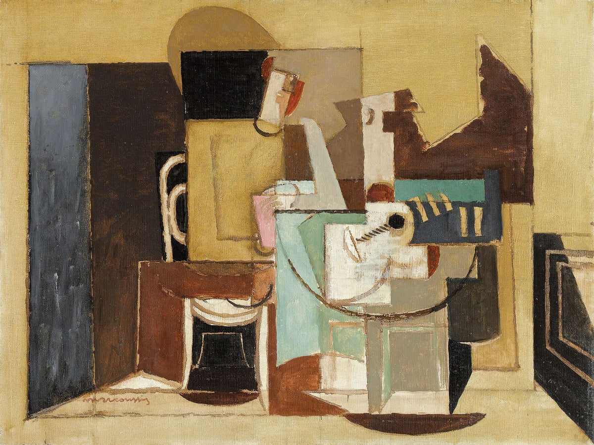 Personnage Assis A Une Table Ronde by Louis Marcoussis
