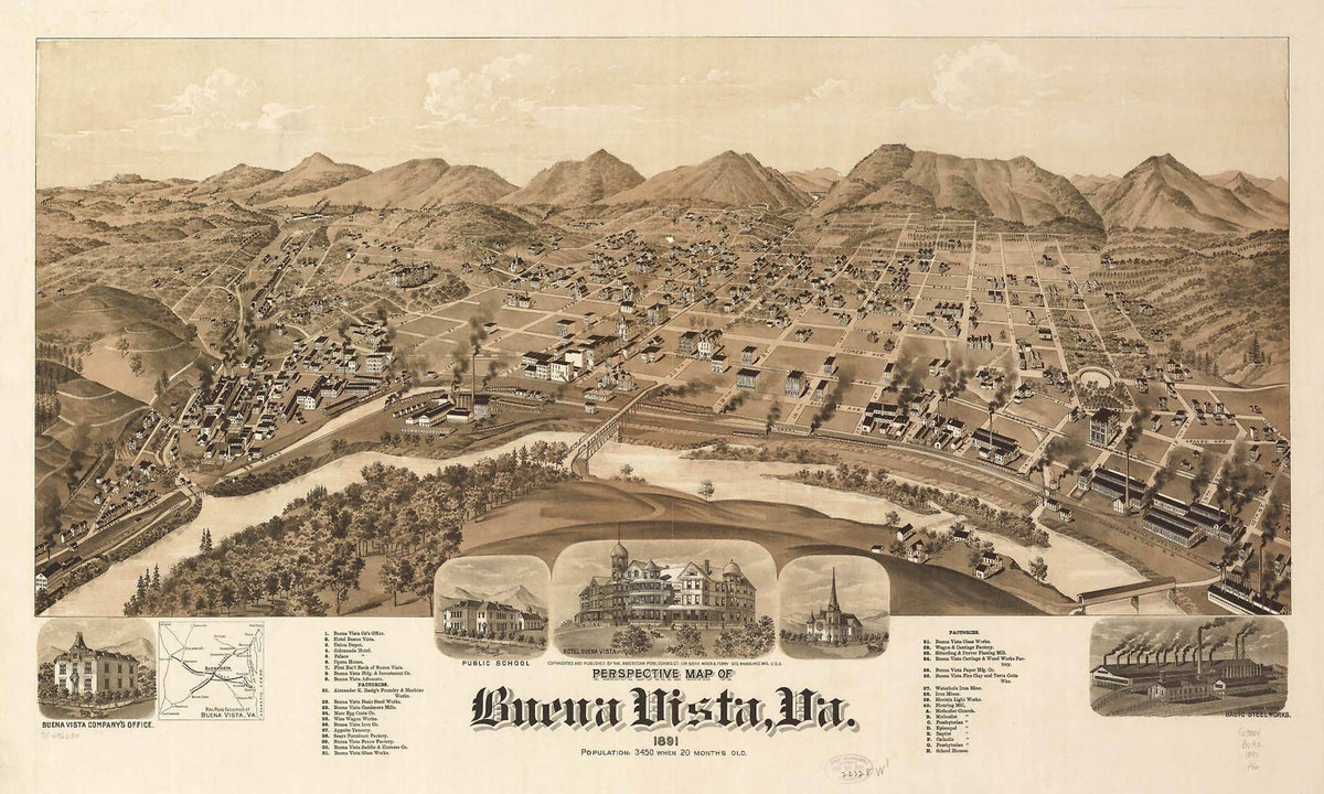 Perspective Map Of Buena Vista Va 1891  State Of Virginia