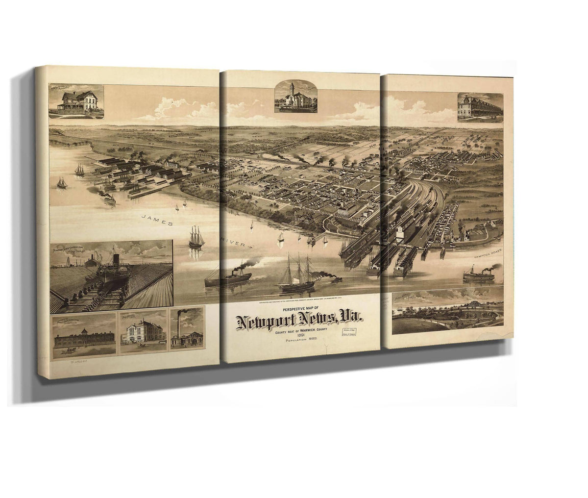 Perspective Map Of Newport News Va County Seat Of Warwick County 1891  State Of Virginia