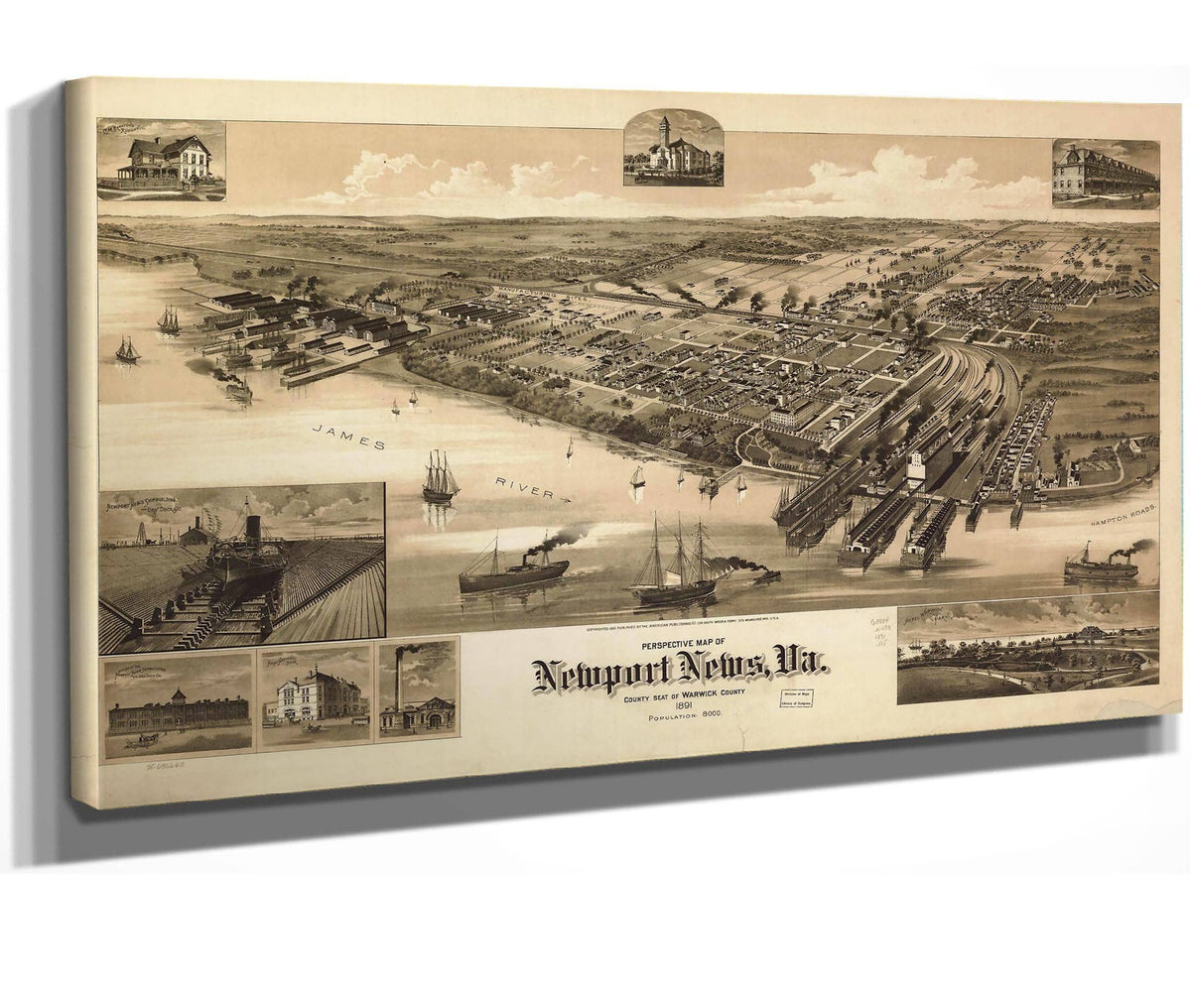 Perspective Map Of Newport News Va County Seat Of Warwick County 1891  State Of Virginia