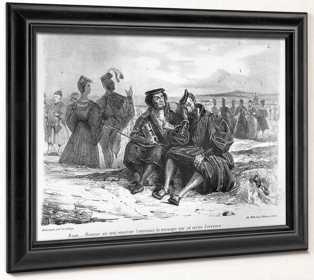 Faust And Wagner In Conversation, Illustration For Faust By Goethe (B W Photo Of Lithograph) By Ferdinand Victor Eugene Delacroix Phoenix 4x3