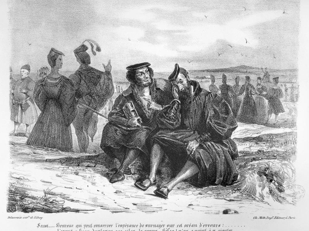 Faust And Wagner In Conversation, Illustration For Faust By Goethe (B W Photo Of Lithograph) By Ferdinand Victor Eugene Delacroix Phoenix 4x3