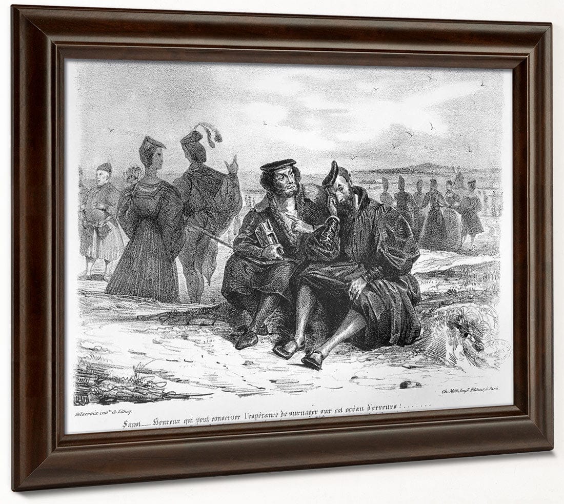 Faust And Wagner In Conversation, Illustration For Faust By Goethe (B W Photo Of Lithograph) By Ferdinand Victor Eugene Delacroix Phoenix 4x3