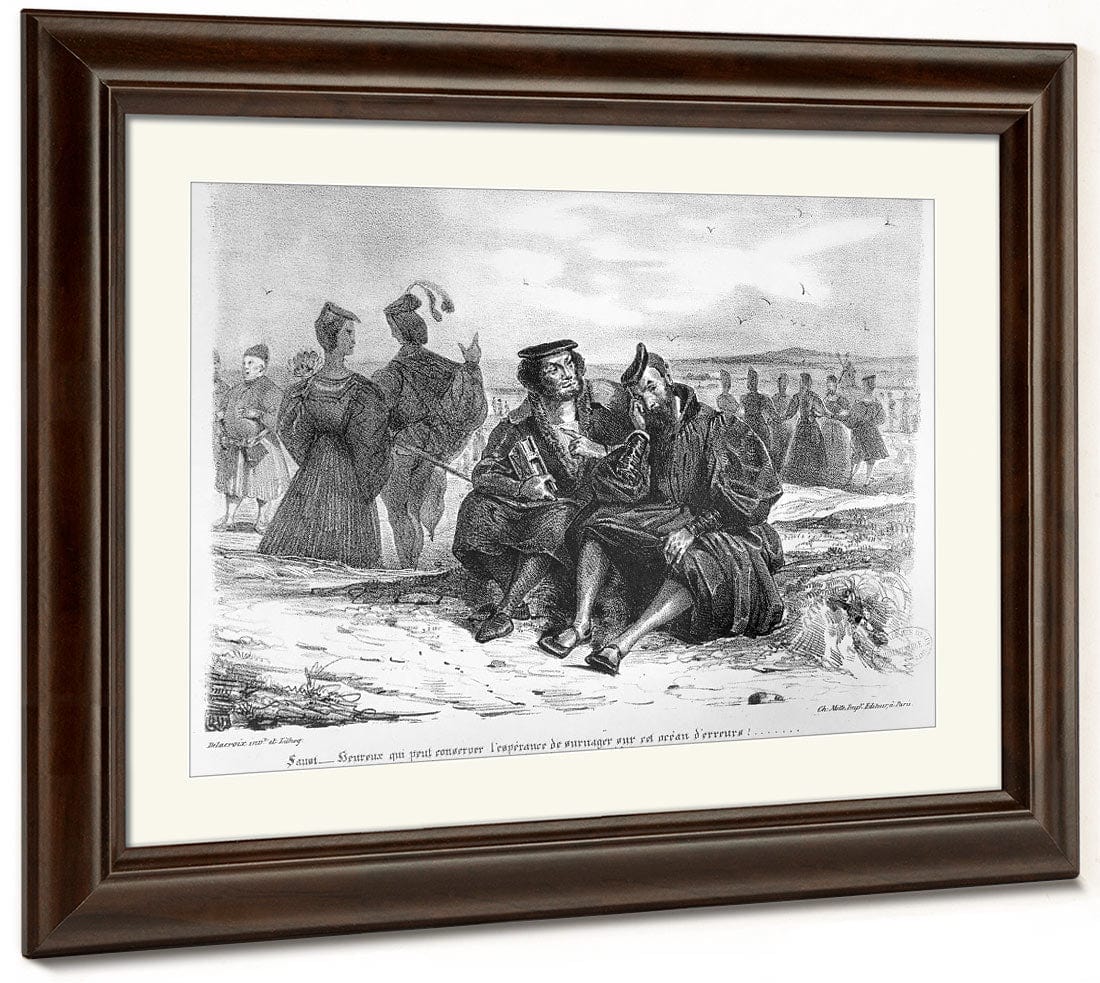Faust And Wagner In Conversation, Illustration For Faust By Goethe (B W Photo Of Lithograph) By Ferdinand Victor Eugene Delacroix Phoenix 4x3