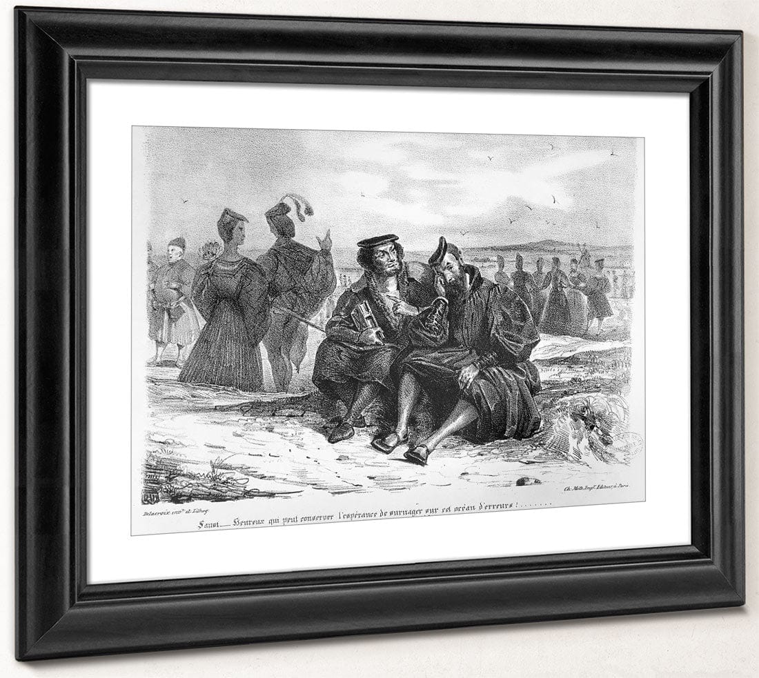 Faust And Wagner In Conversation, Illustration For Faust By Goethe (B W Photo Of Lithograph) By Ferdinand Victor Eugene Delacroix Phoenix 4x3