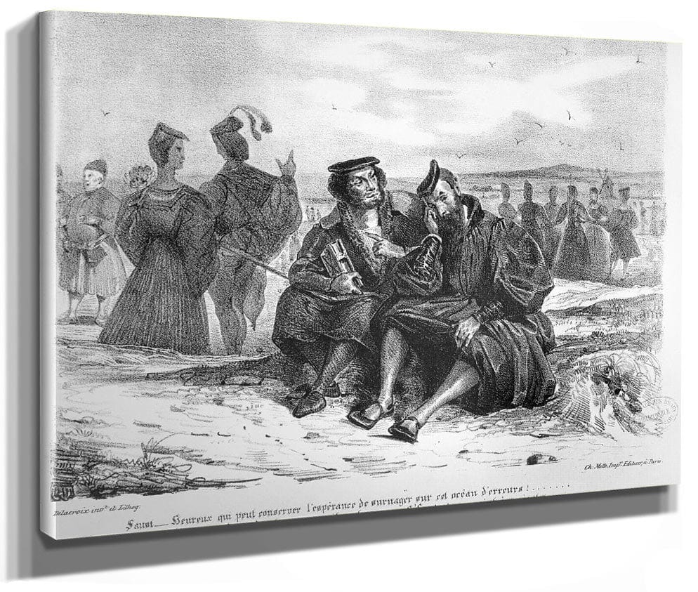 Faust And Wagner In Conversation, Illustration For Faust By Goethe (B W Photo Of Lithograph) By Ferdinand Victor Eugene Delacroix Phoenix 4x3