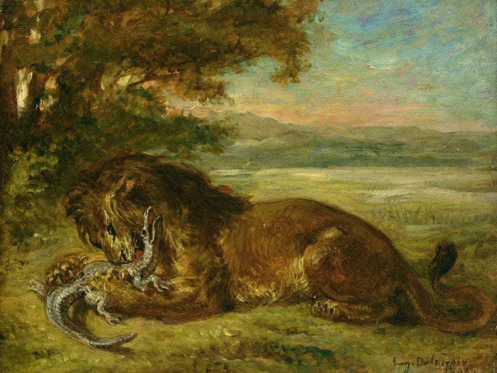 Lion And Alligator By Ferdinand Victor Eugene Delacroix Phoenix 4x3