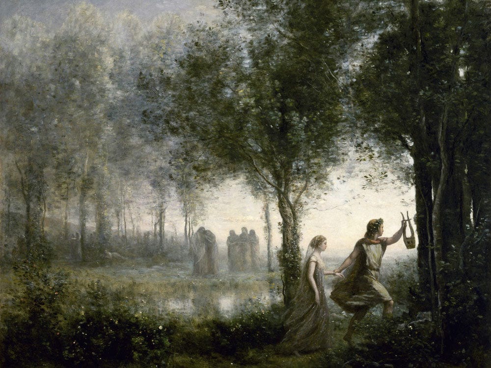Orpheus Leading Eurydice From The Underworld By Jean Baptiste Camille Corot Phoenix 4x3