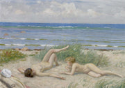Piger Pa Stranden Bastad by Paul Fischer