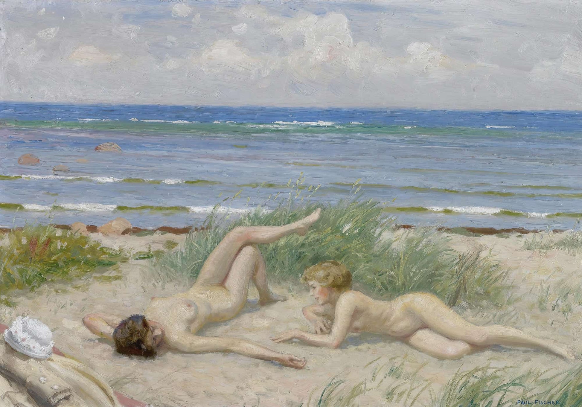 Piger Pa Stranden Bastad by Paul Fischer