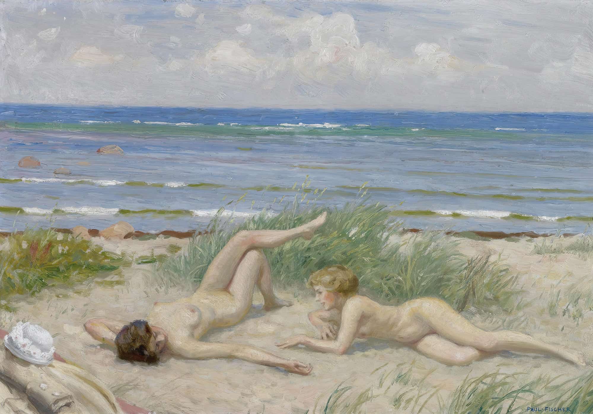 Piger Pa Stranden Bastad by Paul Fischer
