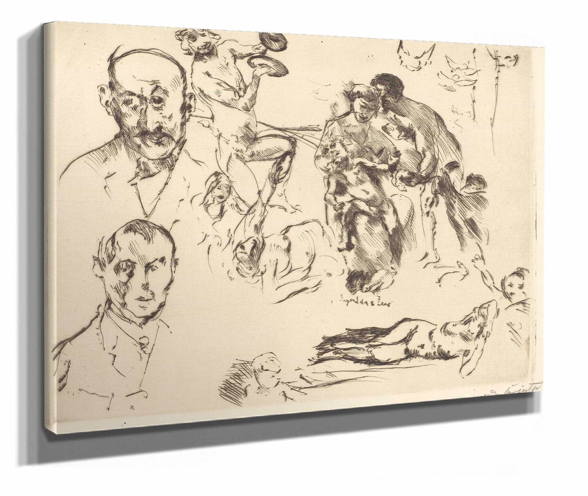 Plate Of Sketches Including One Of Max Liebermann by Lovis Corinth