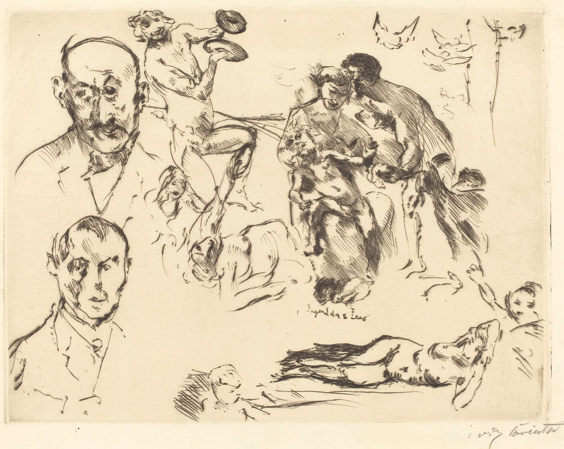Plate Of Sketches Including One Of Max Liebermann by Lovis Corinth