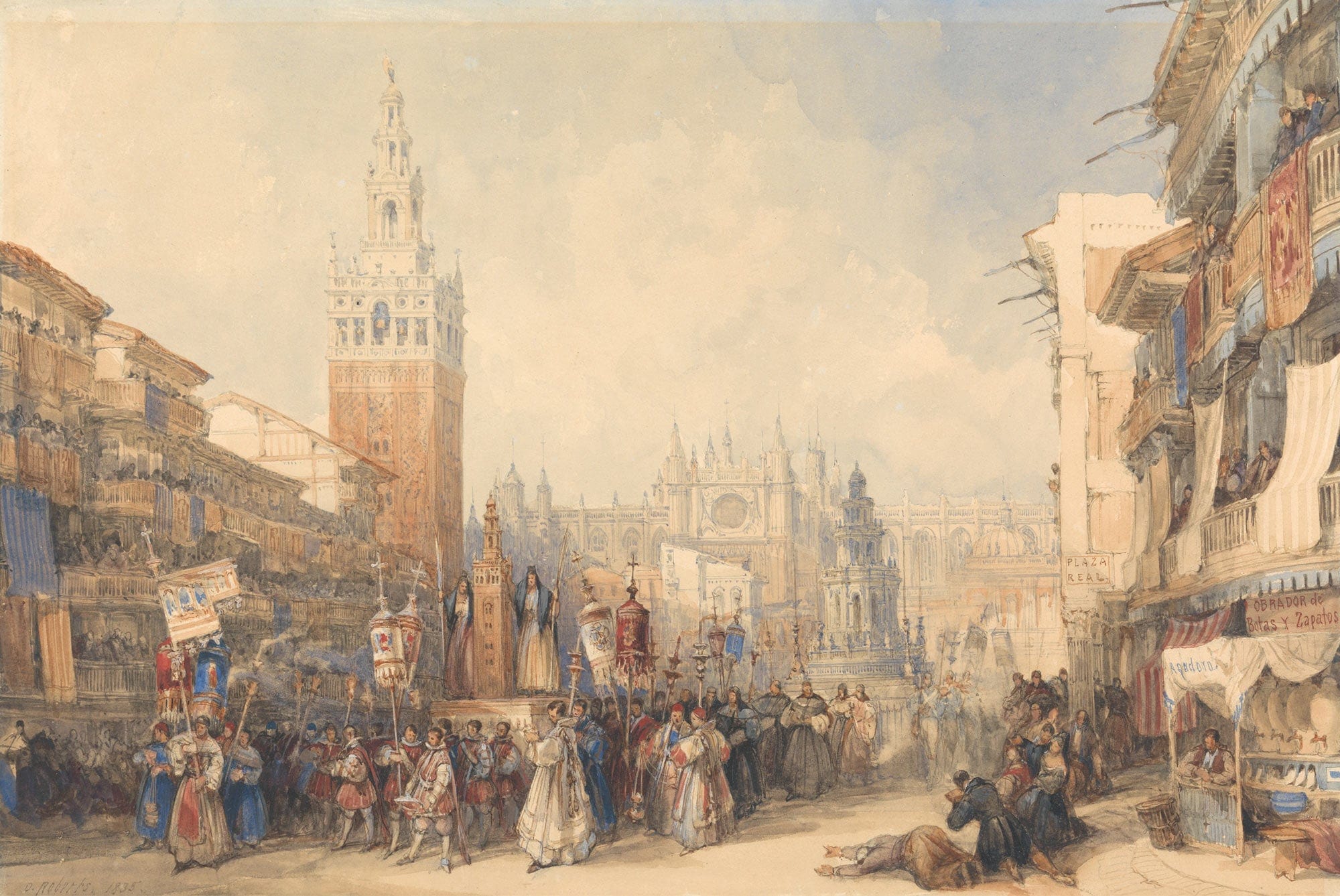 Plaza Real And Procession by David Roberts