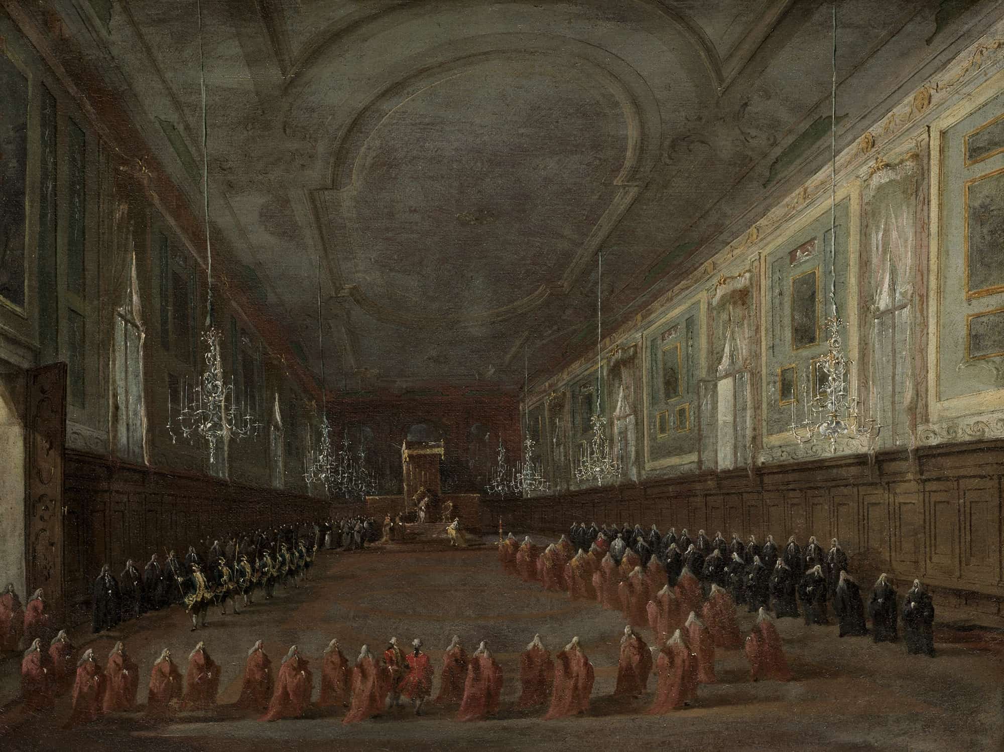 Pope Pius Vi Descending The Throne To Take Leave Of The Doge by Francesco Guardi