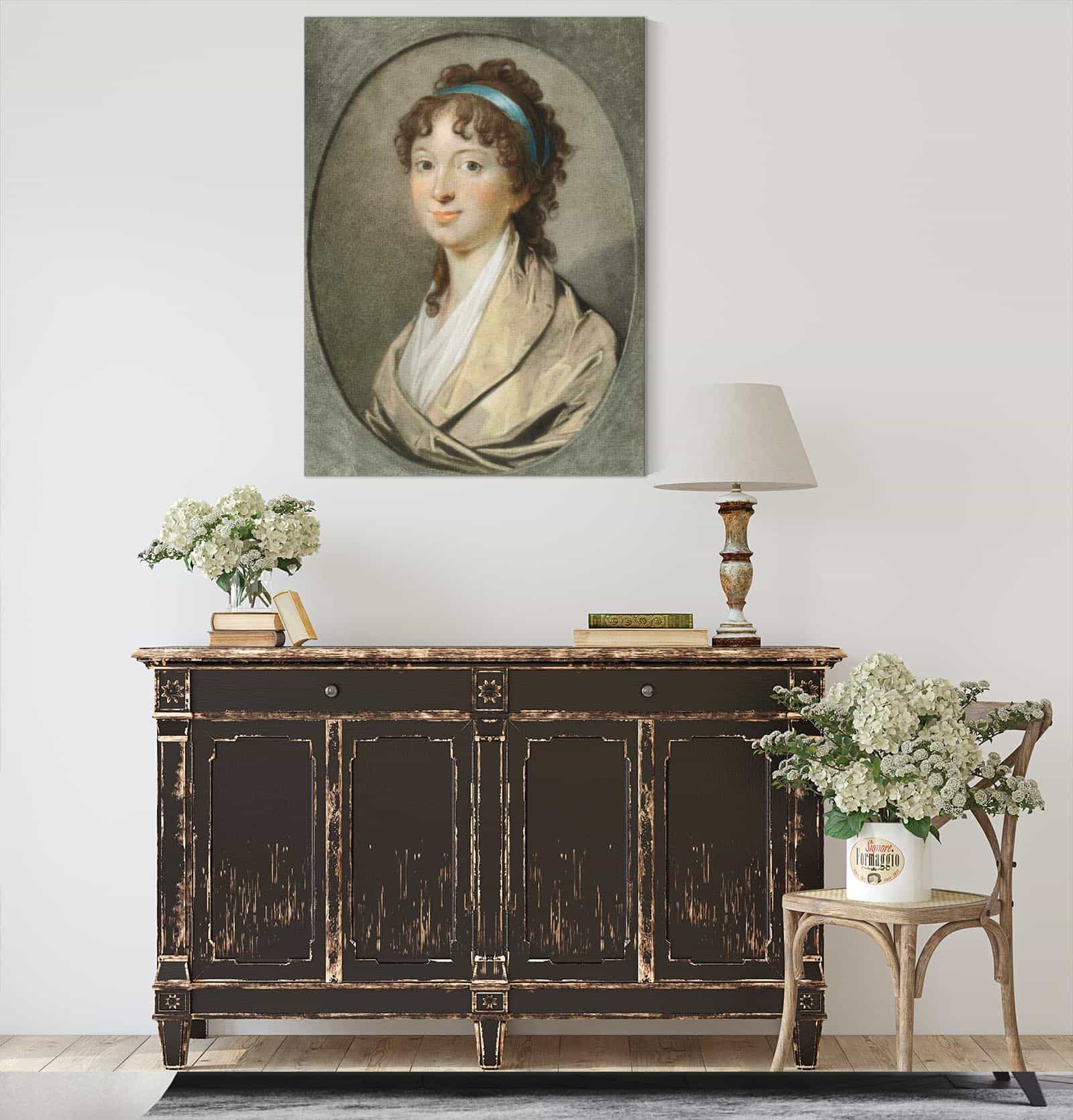 Portraet Af En Ung Dame Med Blaat Haarbaand by Jens Juel
