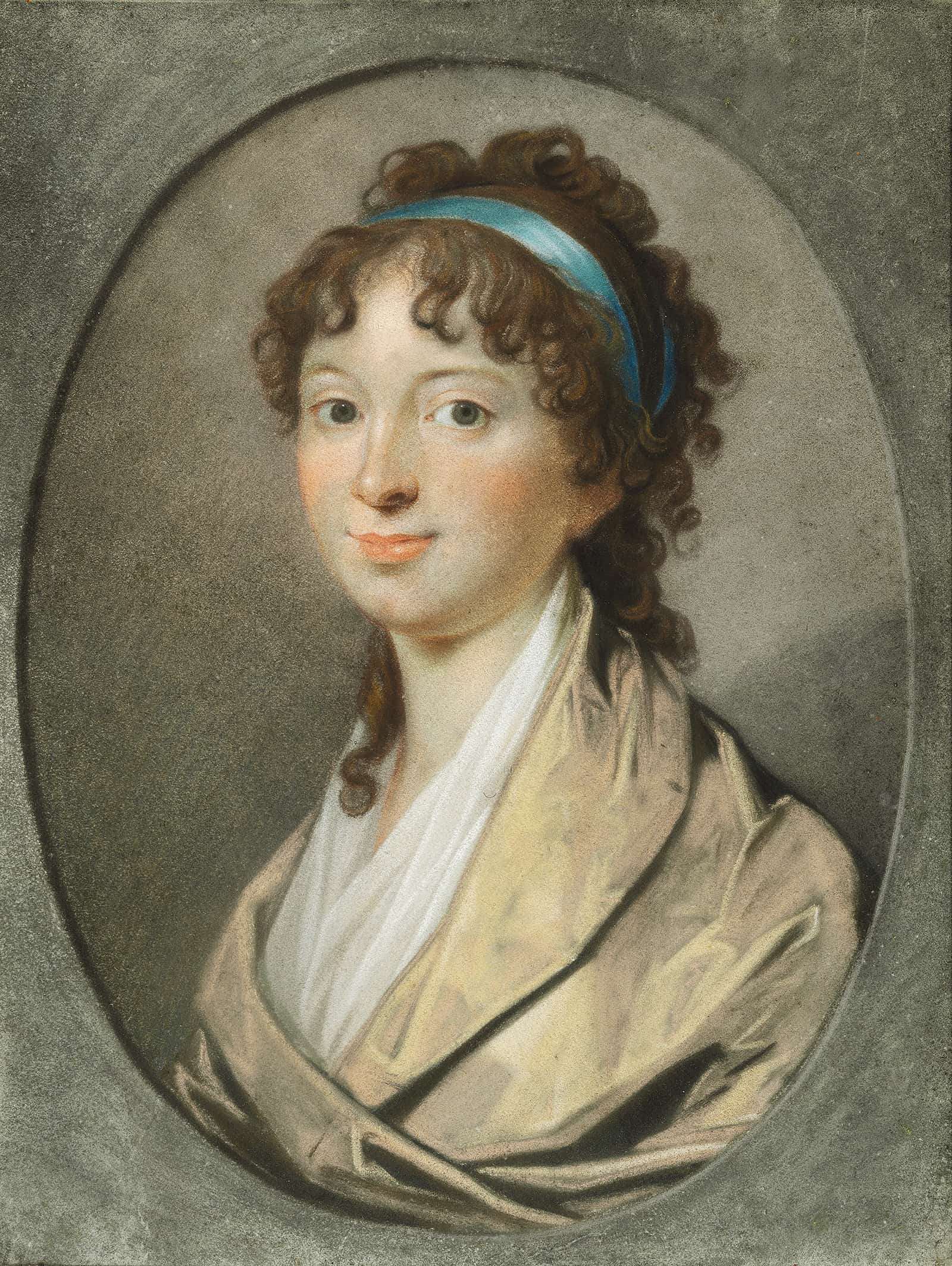 Portraet Af En Ung Dame Med Blaat Haarbaand by Jens Juel