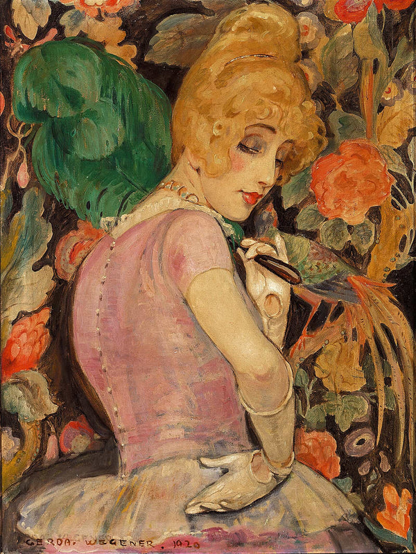 Portraet Af Lili Elbe Med Gron Fjervifte by Gerda Wegener