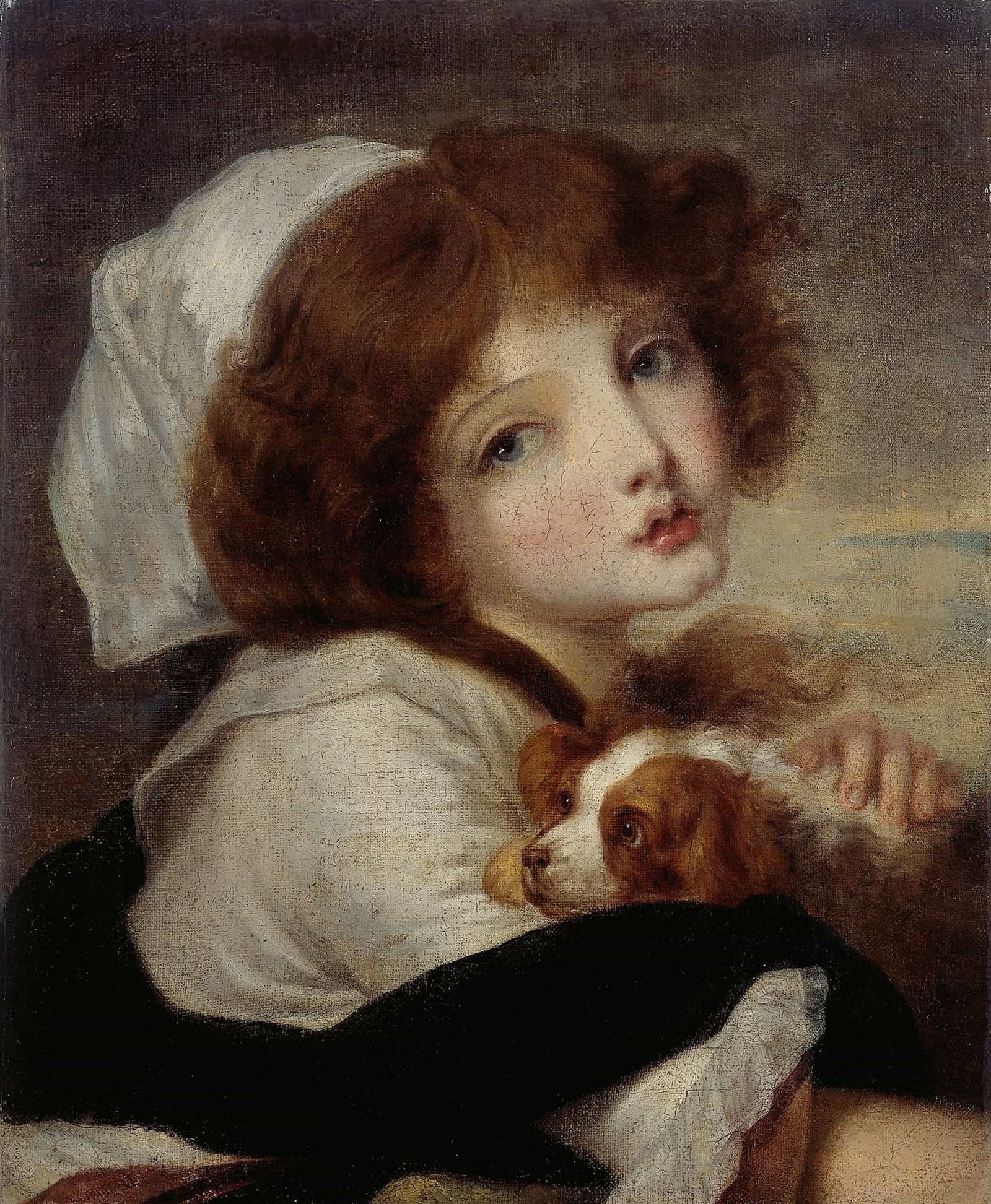 Portrait De Fillette Au Petit Chien by Jean Baptiste Greuze