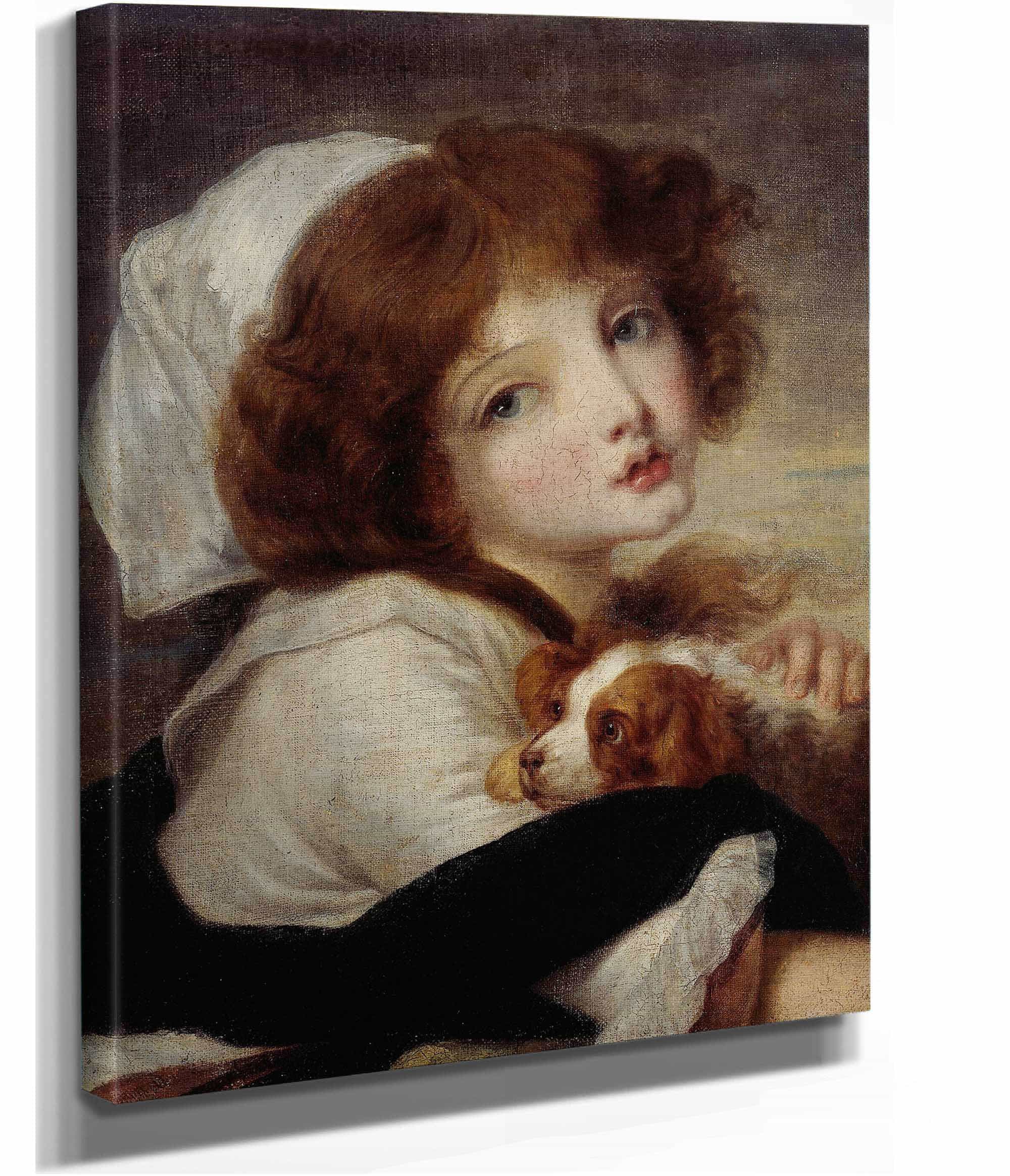 Portrait De Fillette Au Petit Chien by Jean Baptiste Greuze