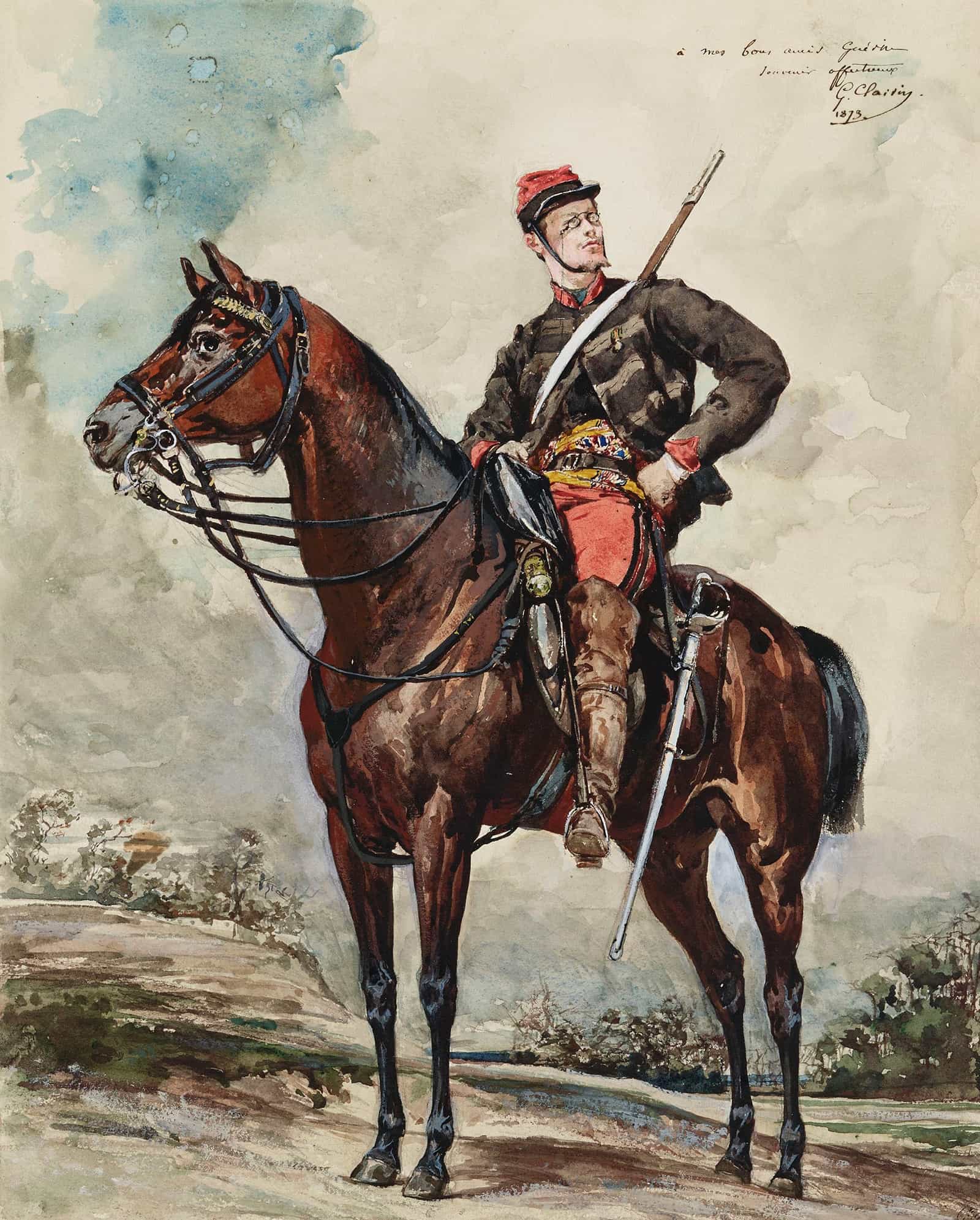Portrait Equestre Eclaireur A Cheval by Georges Jules Victor Clairin