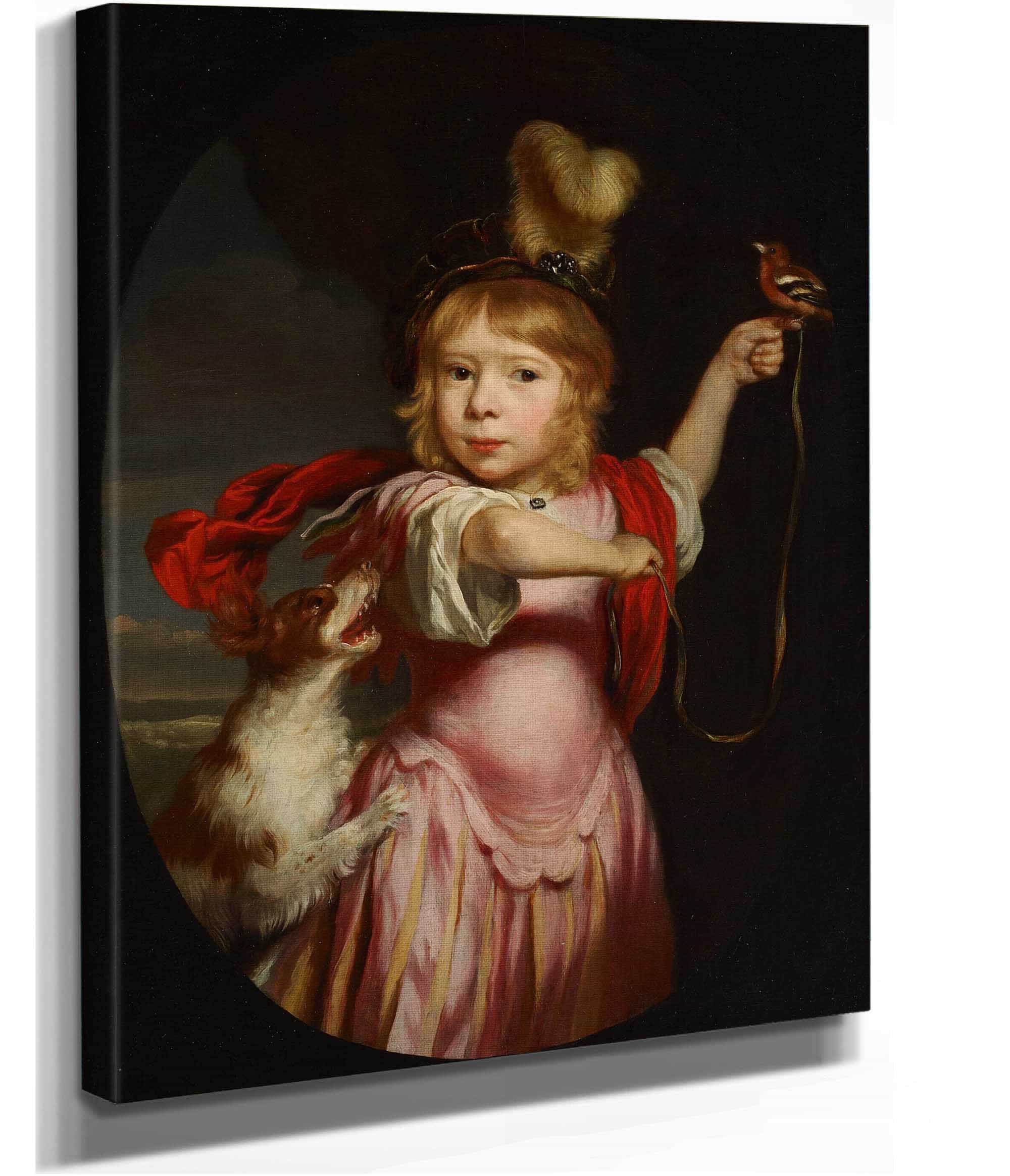 Portrait Of A Boy In Classical Dress With A Bullfinch And Spaniel by Nicolaes Maes