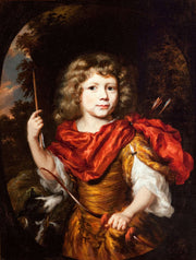 Portrait Of A Boy With A Bow And A Dog Amor by Nicolaes Maes