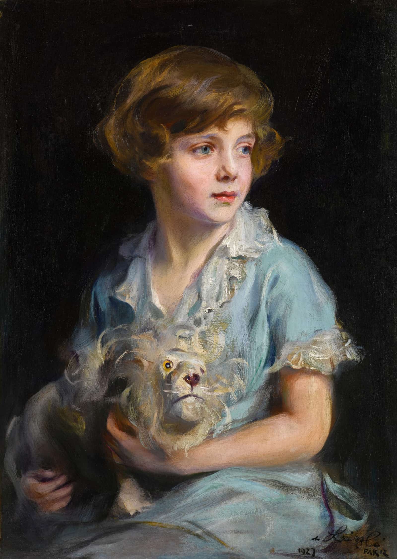Portrait Of A Child With A Steiff Lion by Philip Alexius De Laszlo