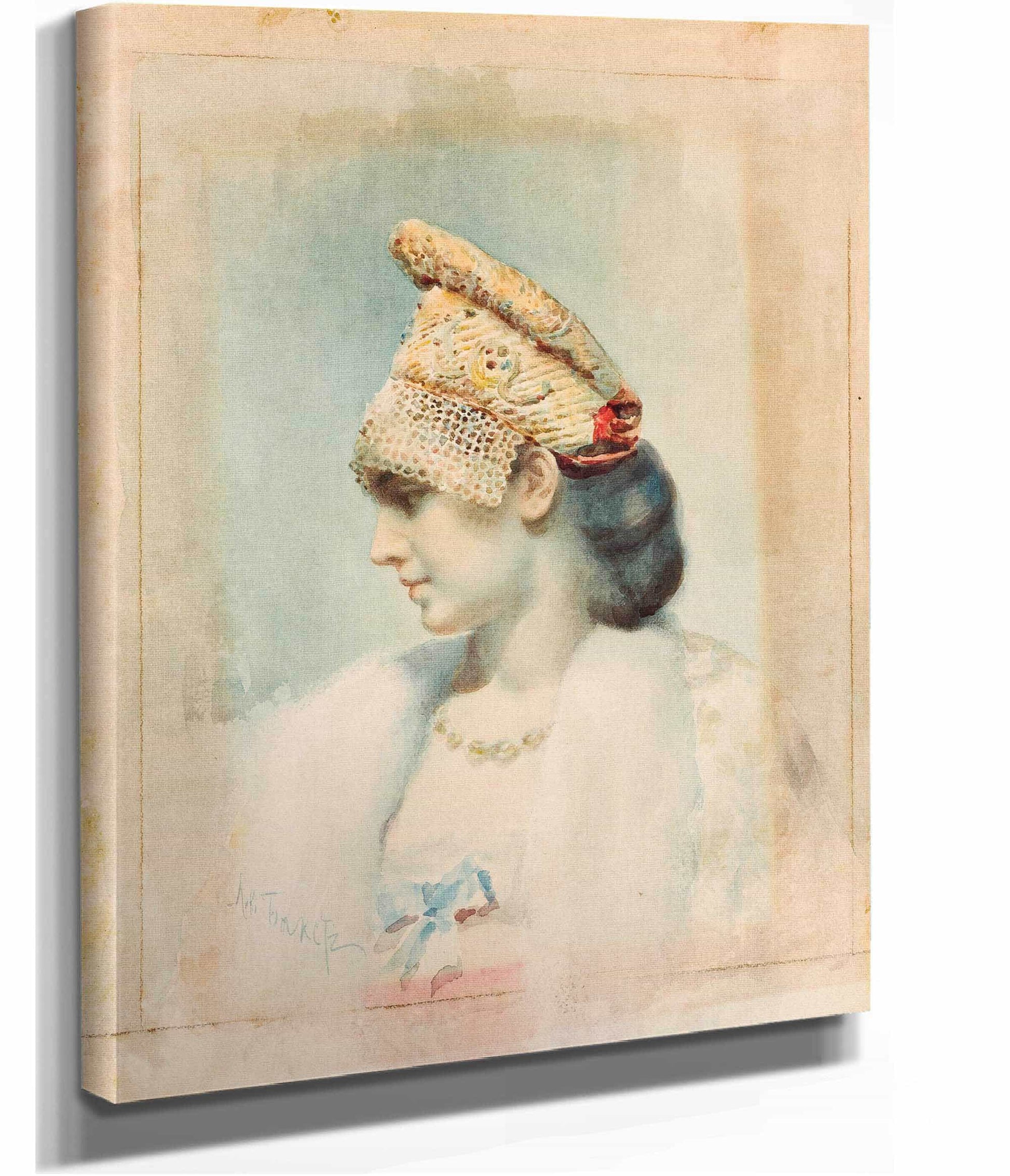 Portrait Of A Girl Wearing A Kokoshnik In Profile by Leon Bakst