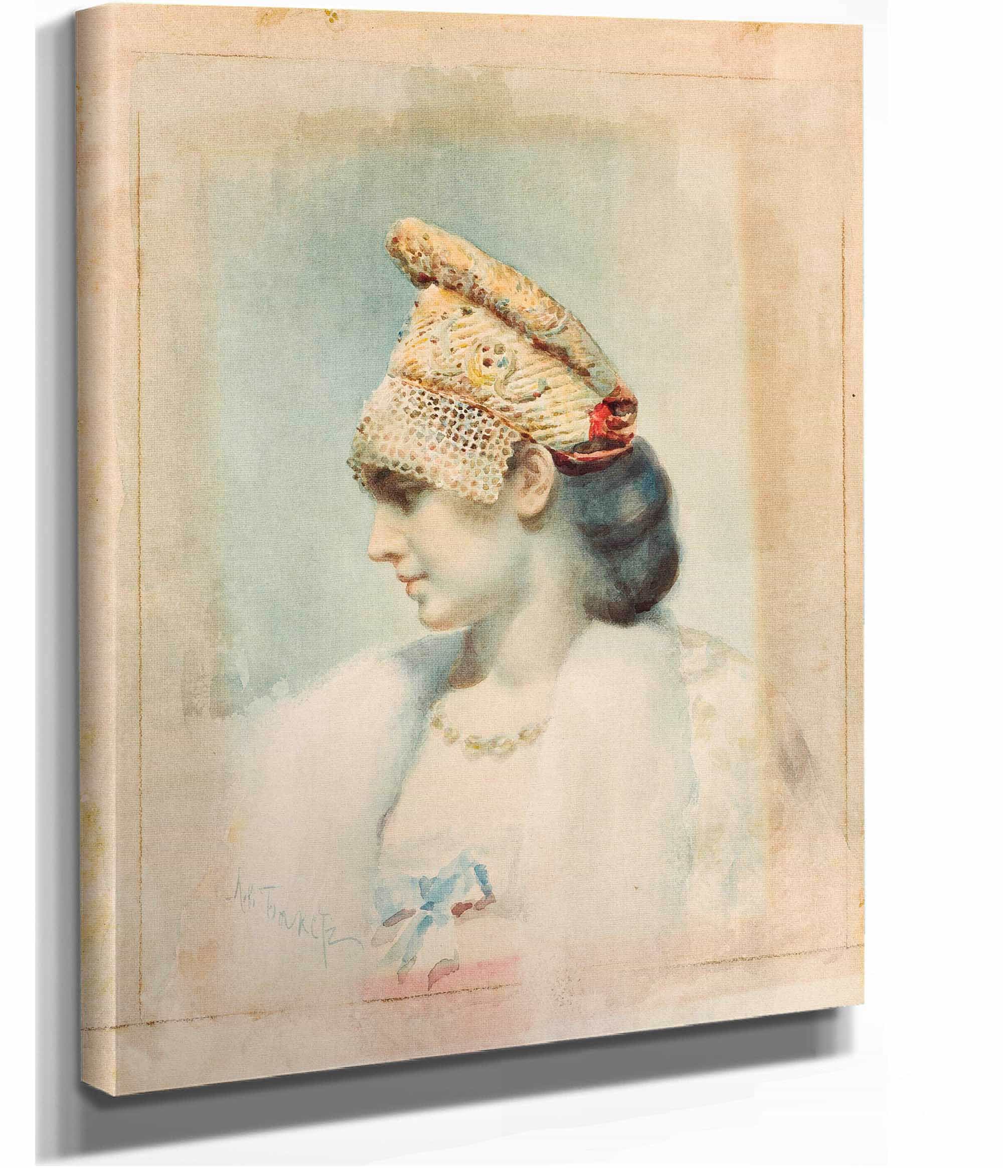 Portrait Of A Girl Wearing A Kokoshnik In Profile by Leon Bakst