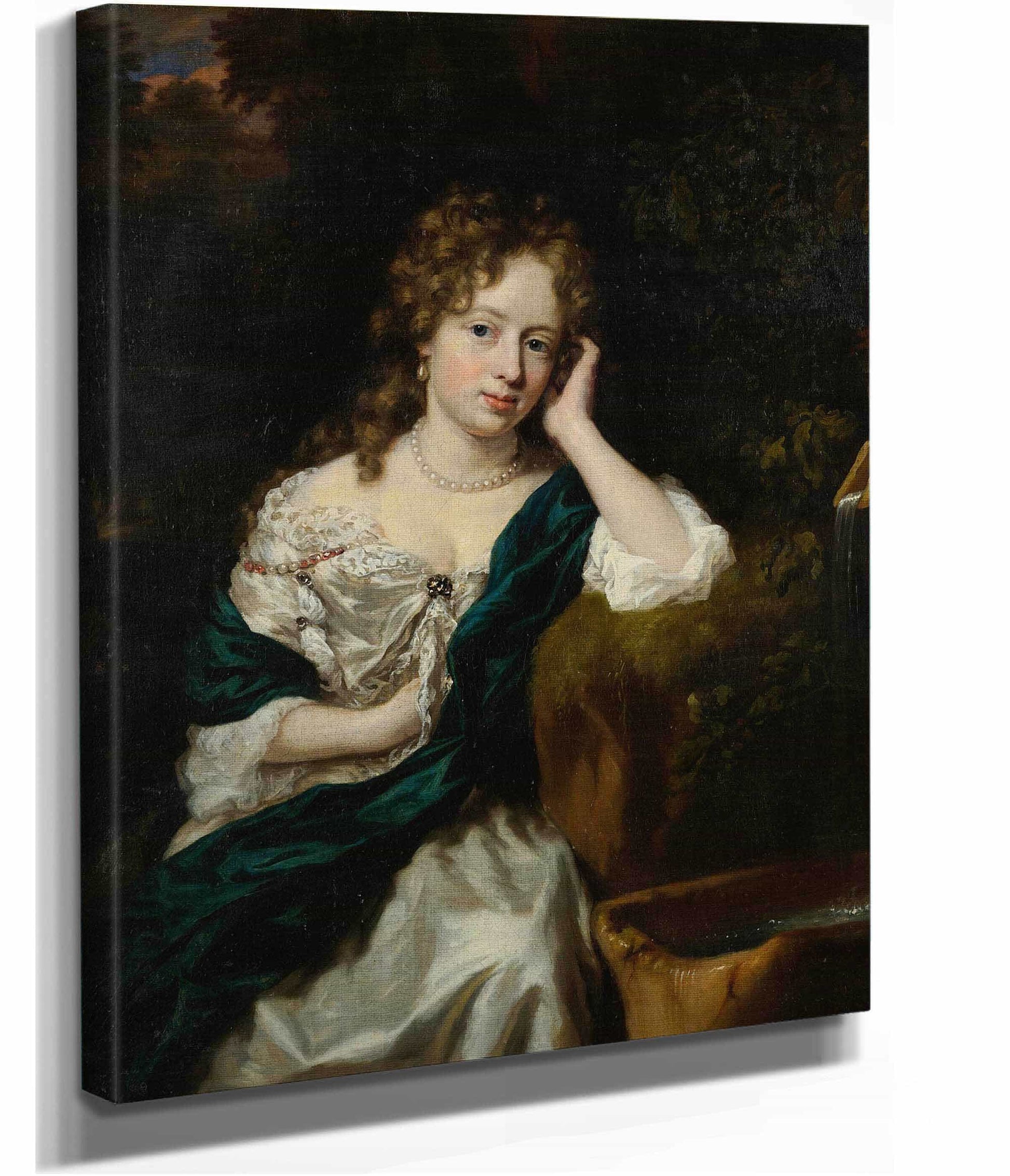 Portrait Of A Lady Seated By A Fountain by Nicolaes Maes