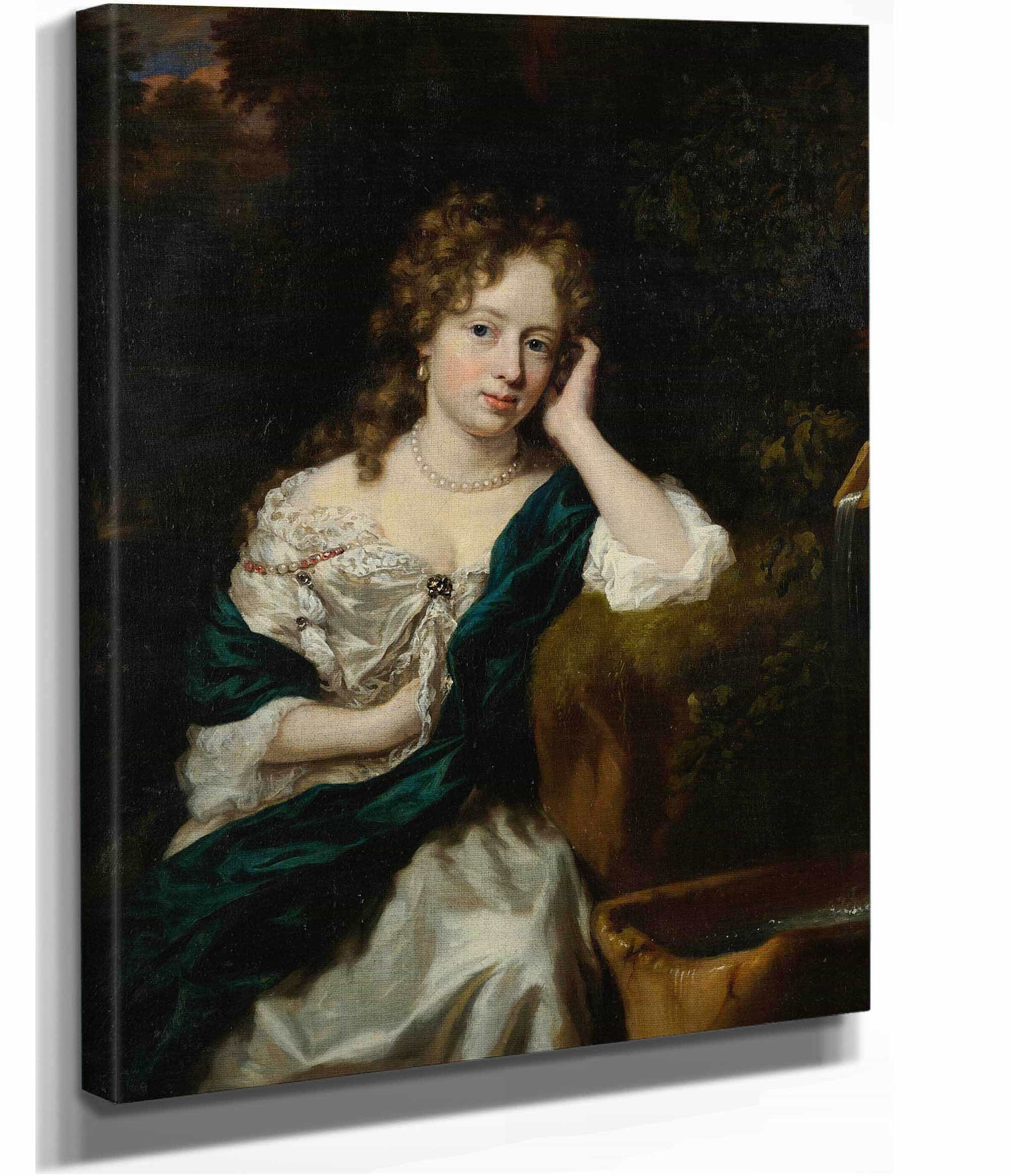 Portrait Of A Lady Seated By A Fountain by Nicolaes Maes