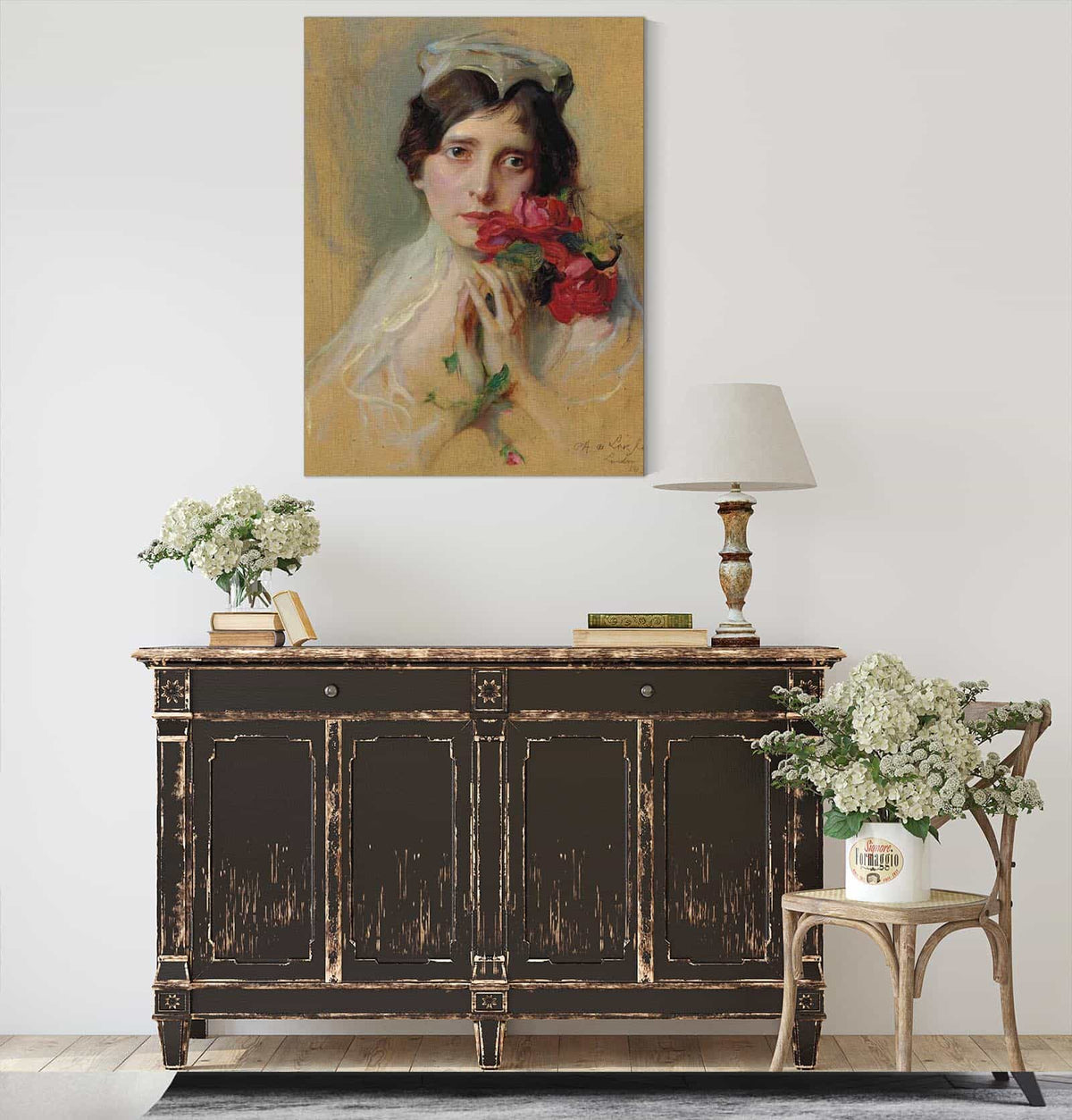 Portrait Of A Lady Wearing A Peaked Headdress by Philip Alexius De Laszlo