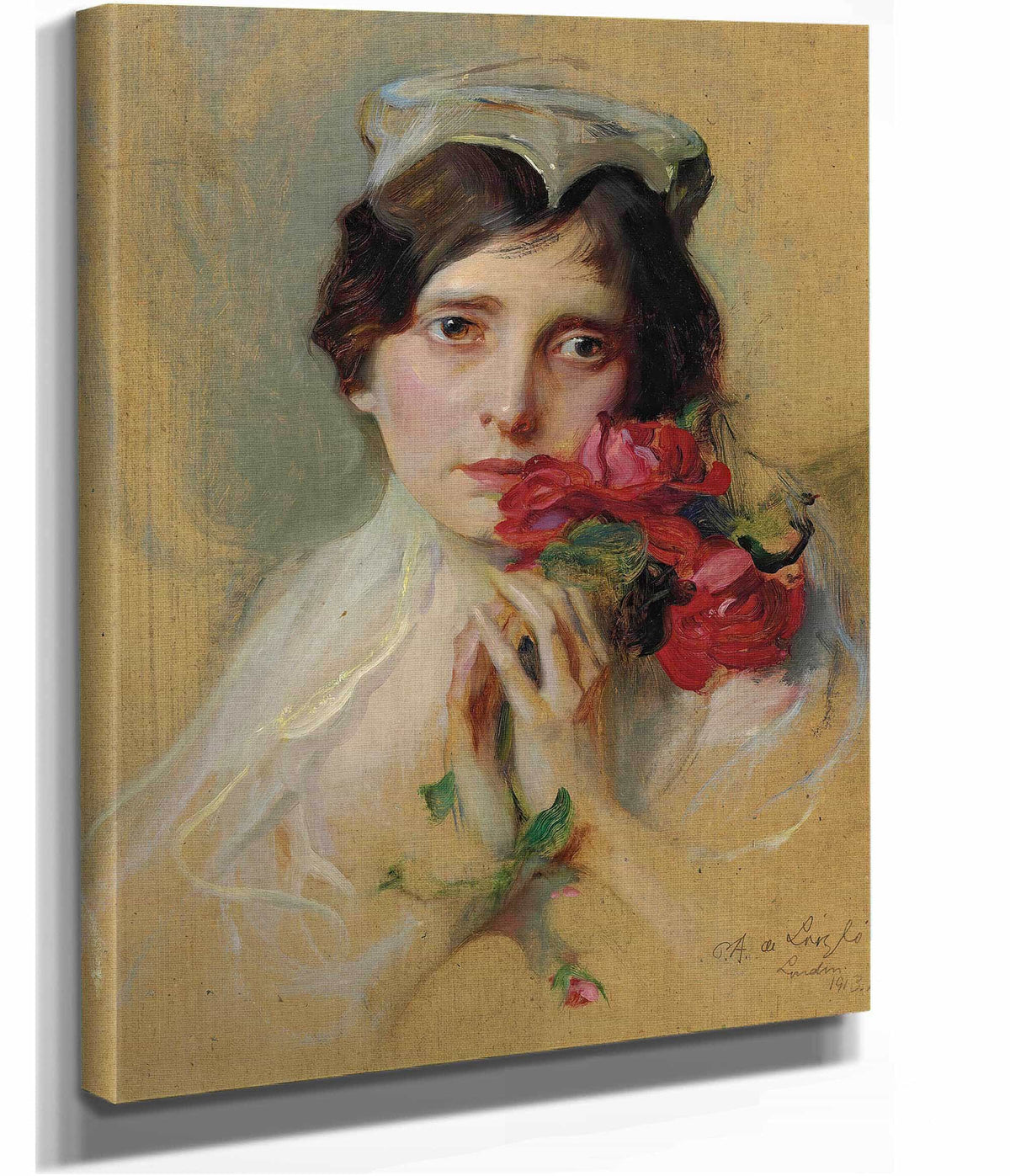 Portrait Of A Lady Wearing A Peaked Headdress by Philip Alexius De Laszlo