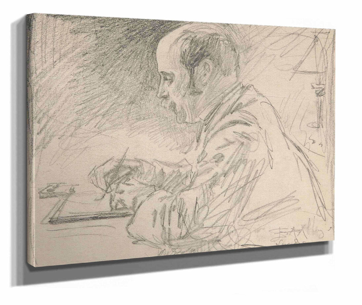 Portrait Of A Man Left Profile Writing At Desk by Edwin Austin Abbey