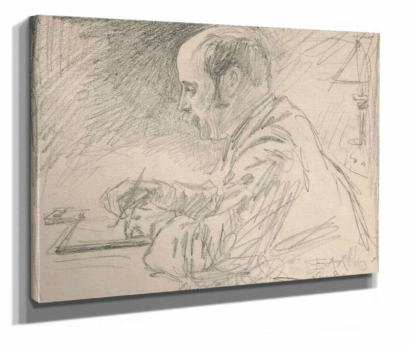Portrait Of A Man Left Profile Writing At Desk by Edwin Austin Abbey