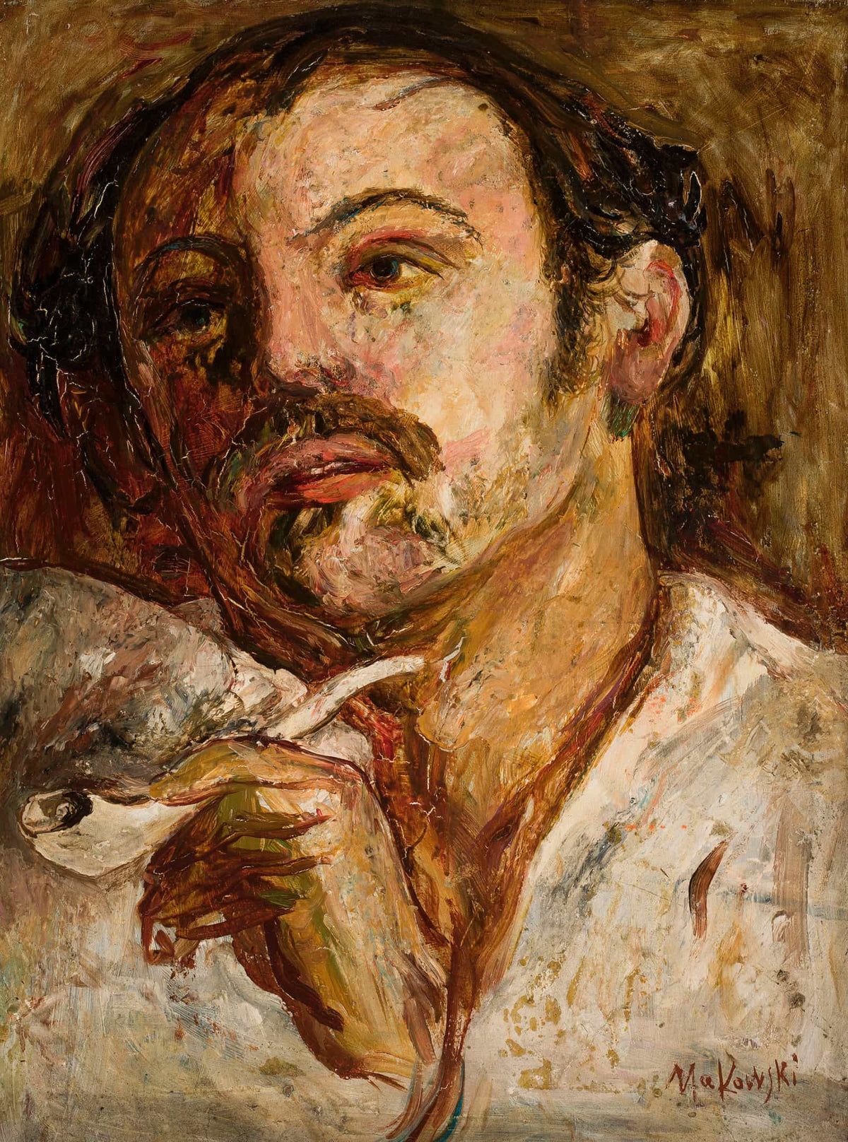 Portrait Of A Man With A Smoking Pipe by Tadeusz Makowski