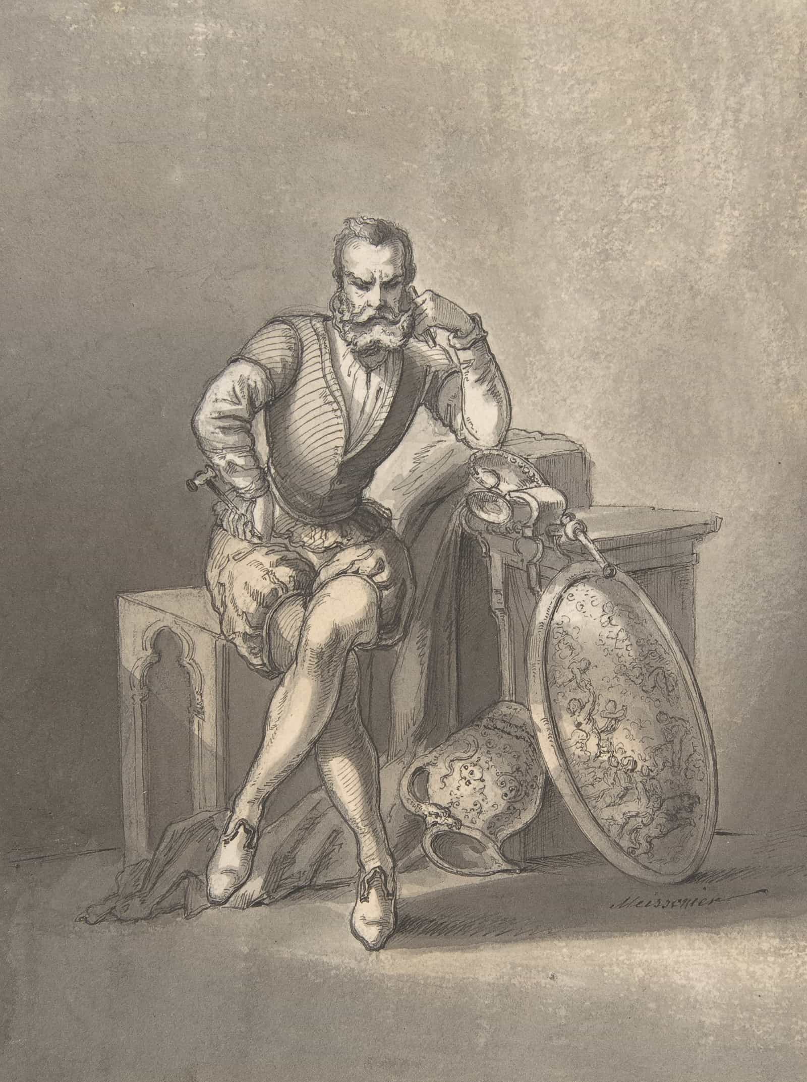 Portrait Of A Silversmith Seated by Ernest Meissonier