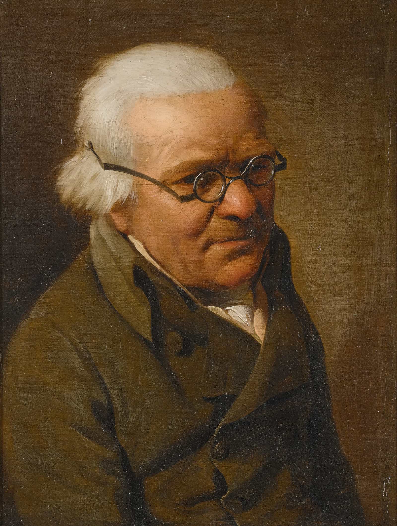 Portrait Of A White Haired Man Half Length Wearing Glasses by Louis Leopold Boilly