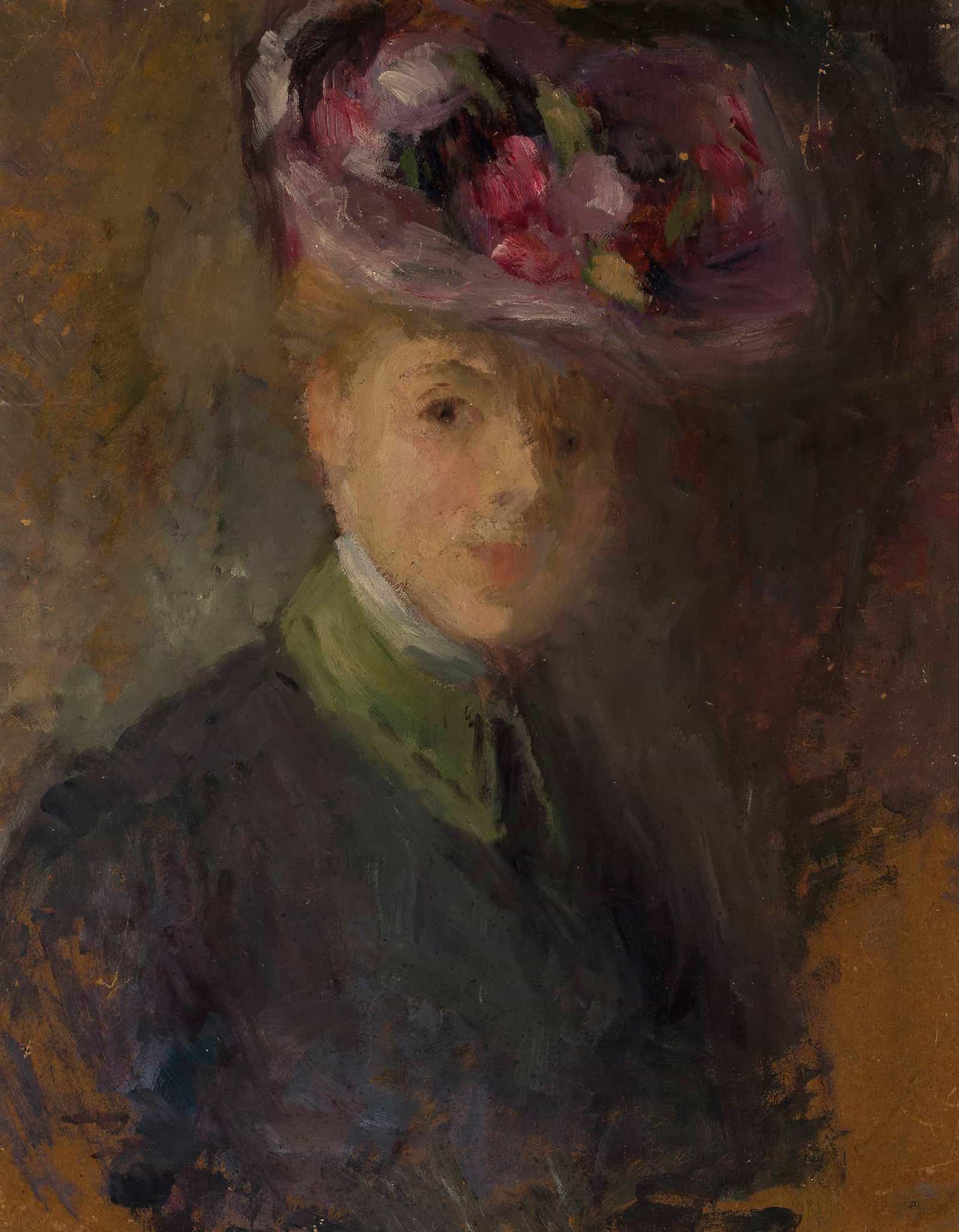 Portrait Of A Woman In A Hat With Flowers by Olga Boznanska