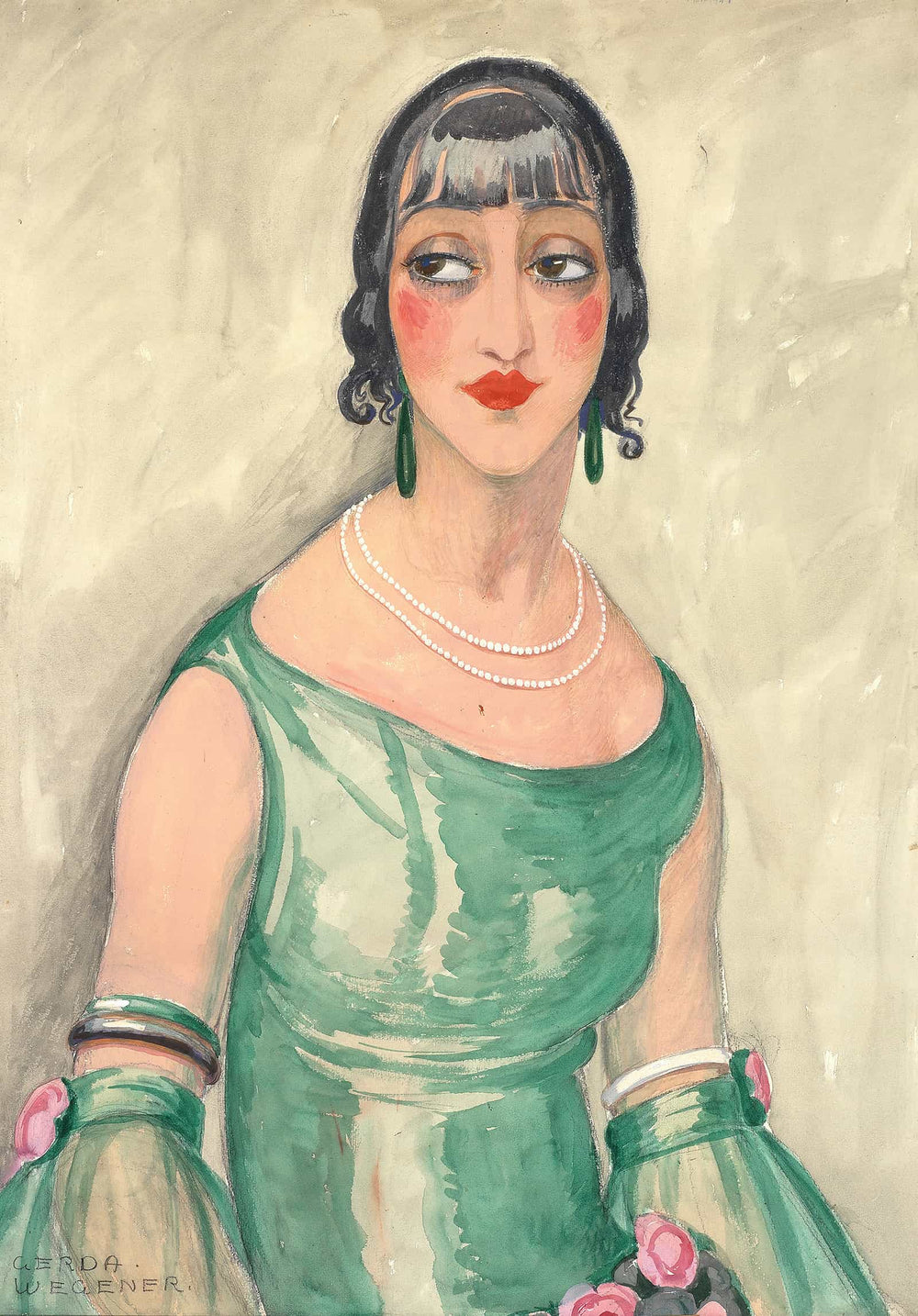 Portrait Of A Woman In Green Dress And Pearls by Gerda Wegener Print –  Truly Art
