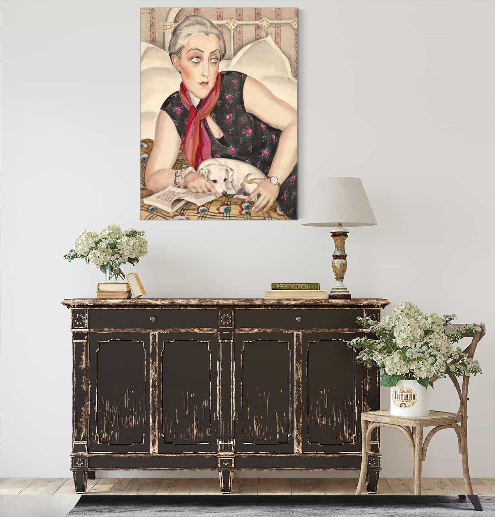 Portrait Of A Woman Reading With A Dog by Gerda Wegener