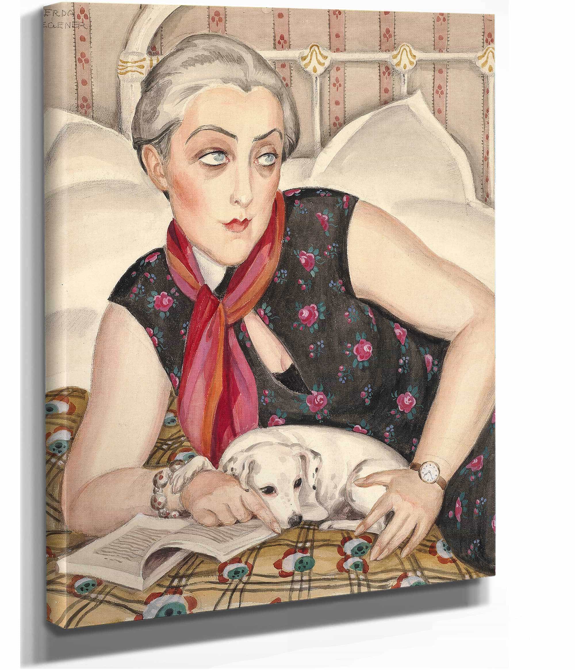 Portrait Of A Woman Reading With A Dog by Gerda Wegener